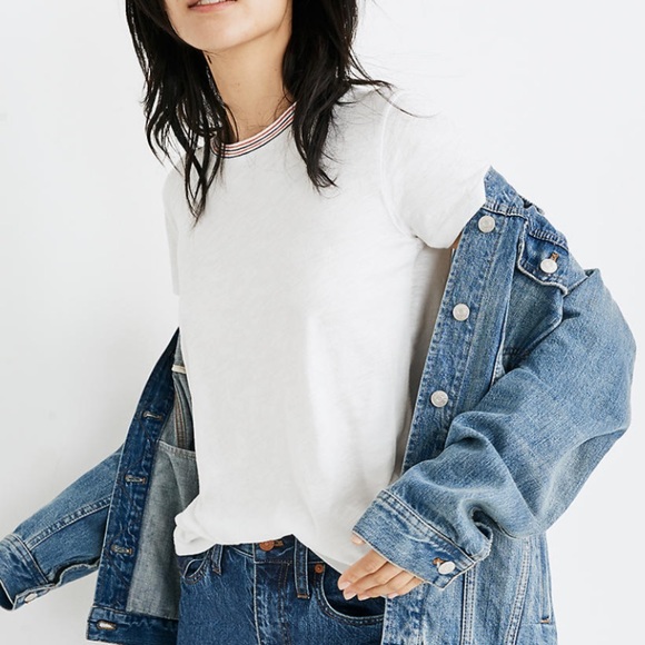 Madewell White Whisper Cotton Ringer Tee - Picture 2 of 7